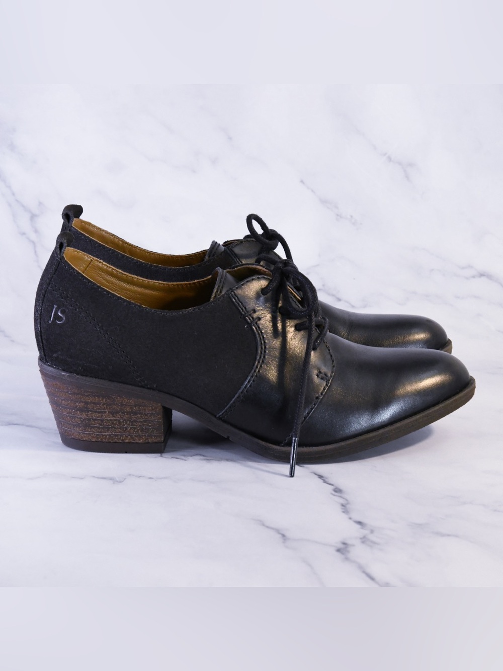 Leather Suede Oxford Lace-Up Low Heel Shoes